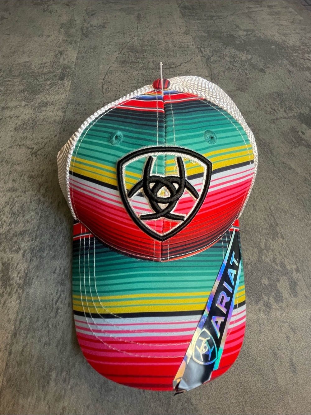 Ariat Teal Red Striped Serape Trucker Hat snap back NWT